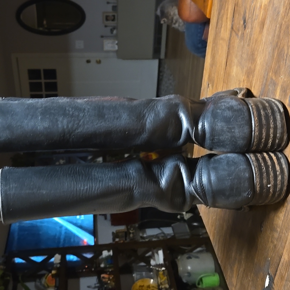Frye Y2K Black Saddle Leather Campus Boots Womens Size 8.5 Made USA Retro Moto - Picture 6 of 14